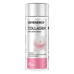 OxyEnergy collagen pills bottle shown for daily use and convenience.