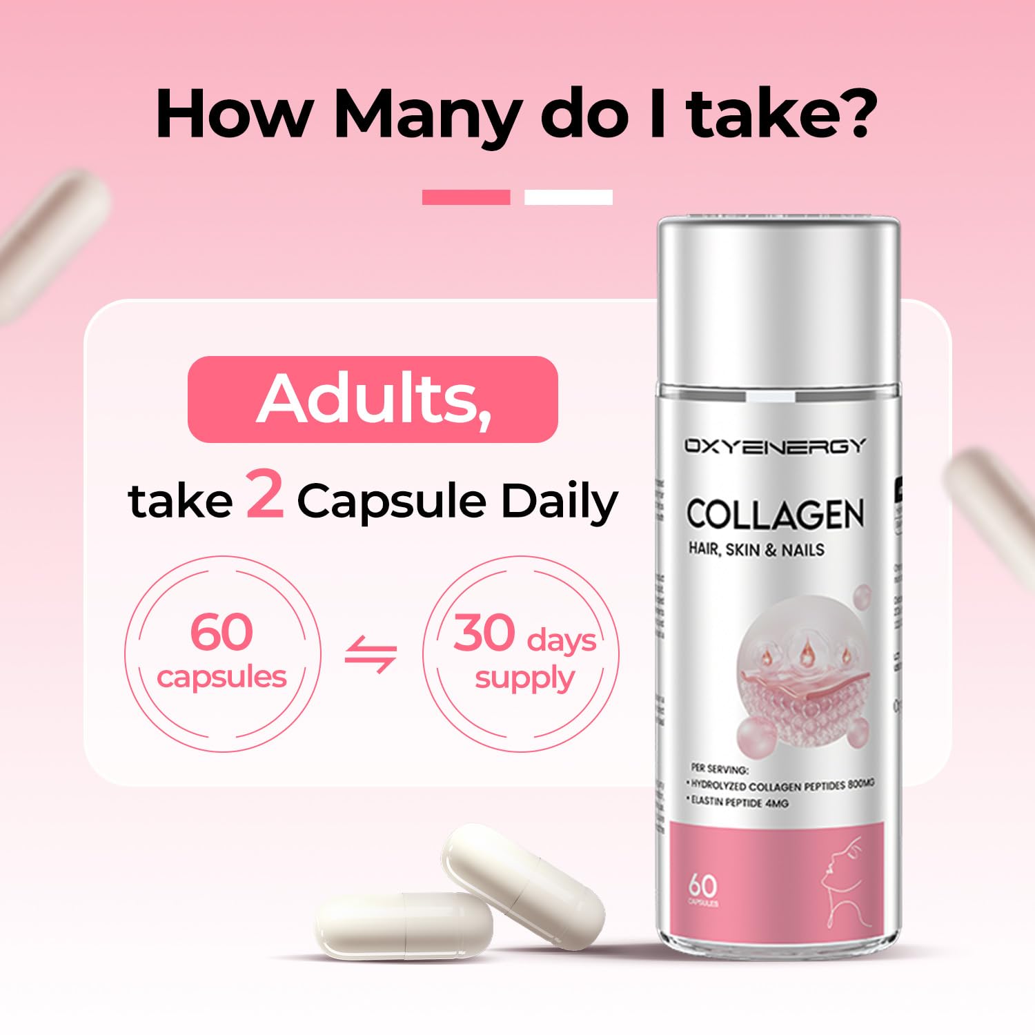 OxyEnergy collagen pills on skin surface indicating improved hydration.