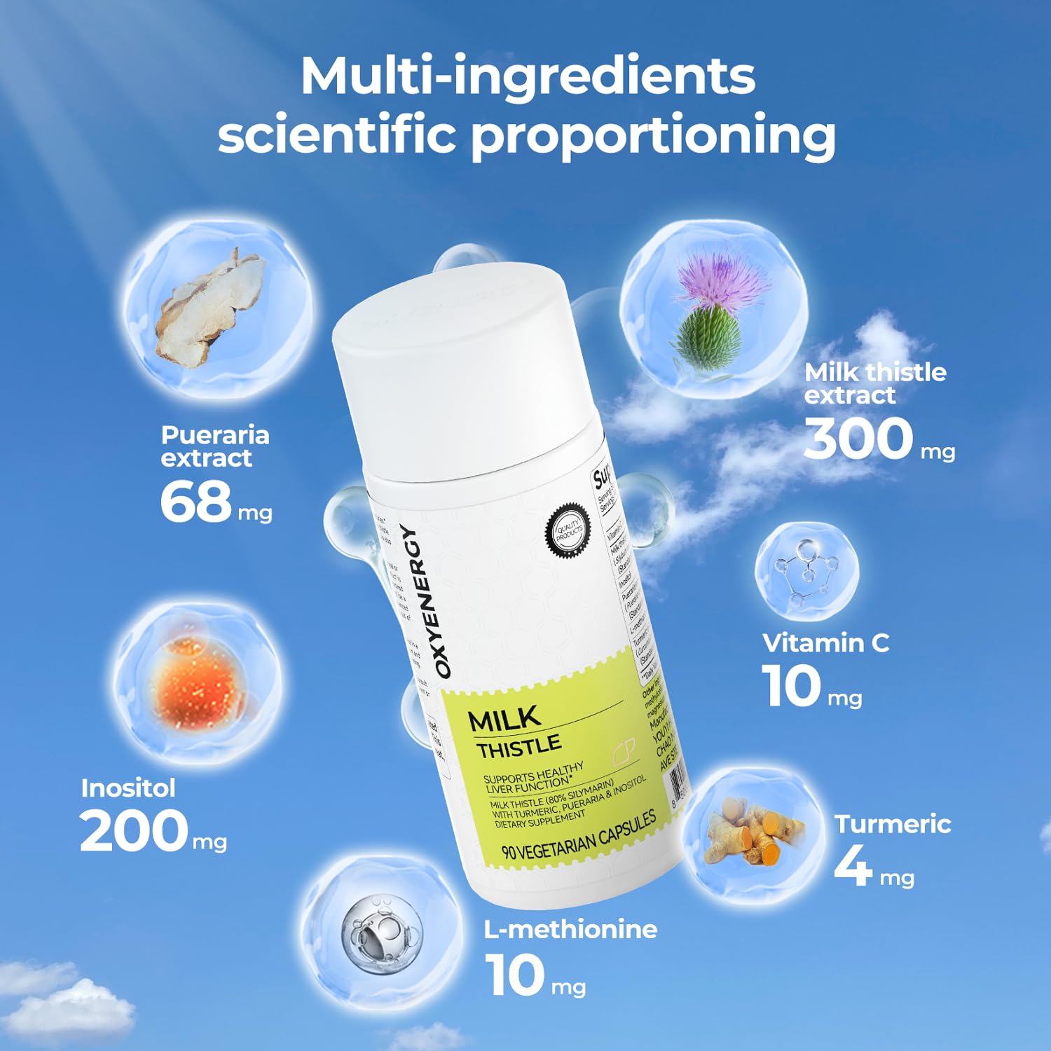 Ingredient blend in the formula: milk thistle, Vitamin C, Inositol, and Pueraria.