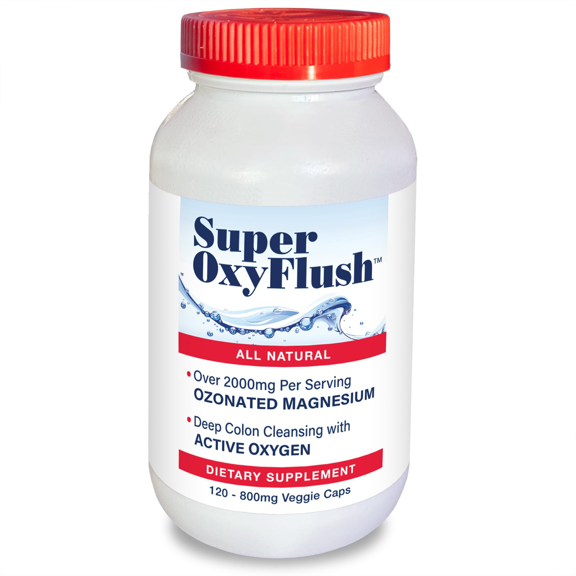 Oxygen America Super OxyFlush bottle label showcases premium clean formula for gentle detox