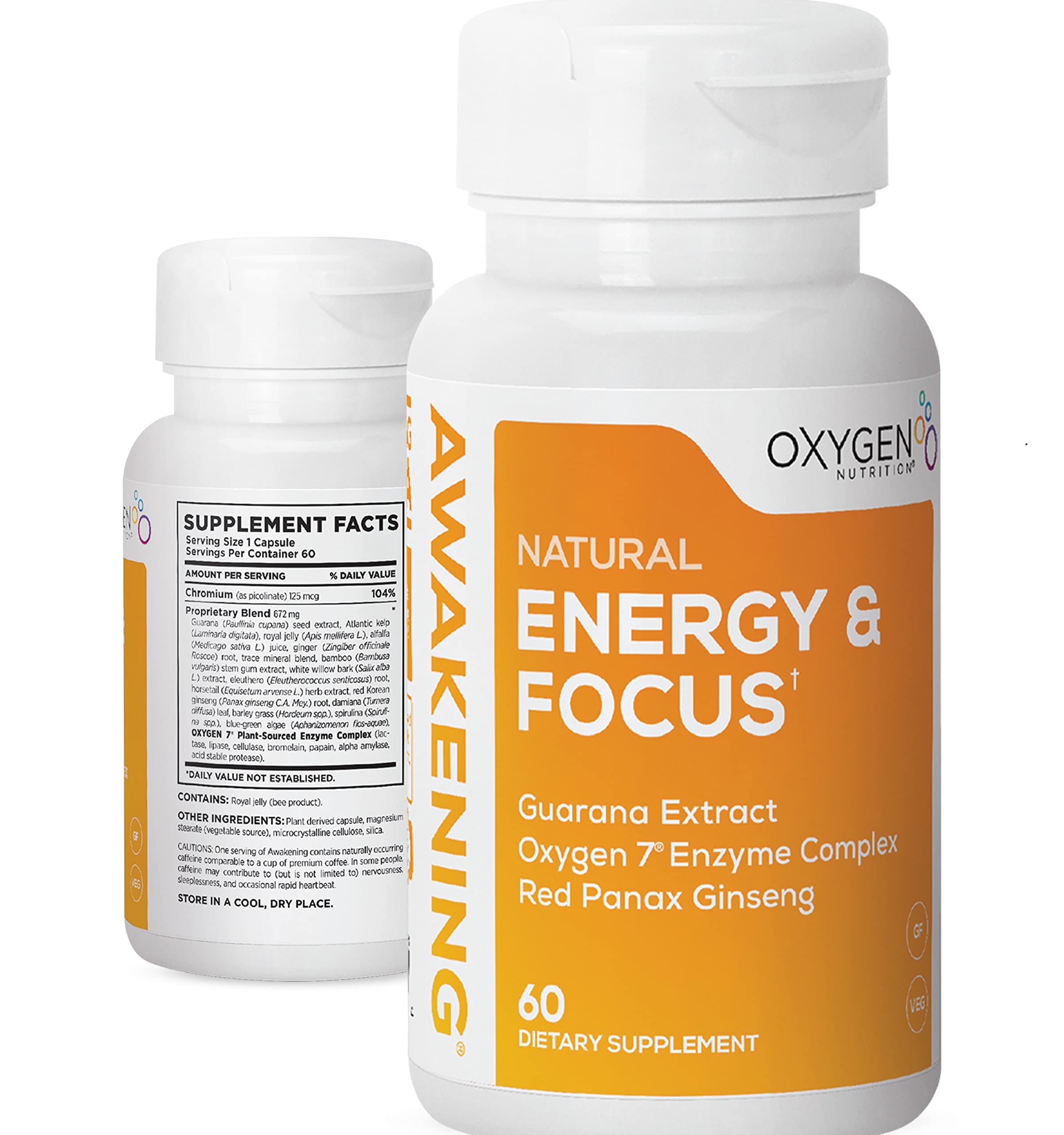 Oxygen Nutrition Awakening bottle front with ready-to-take capsules for daily focus.