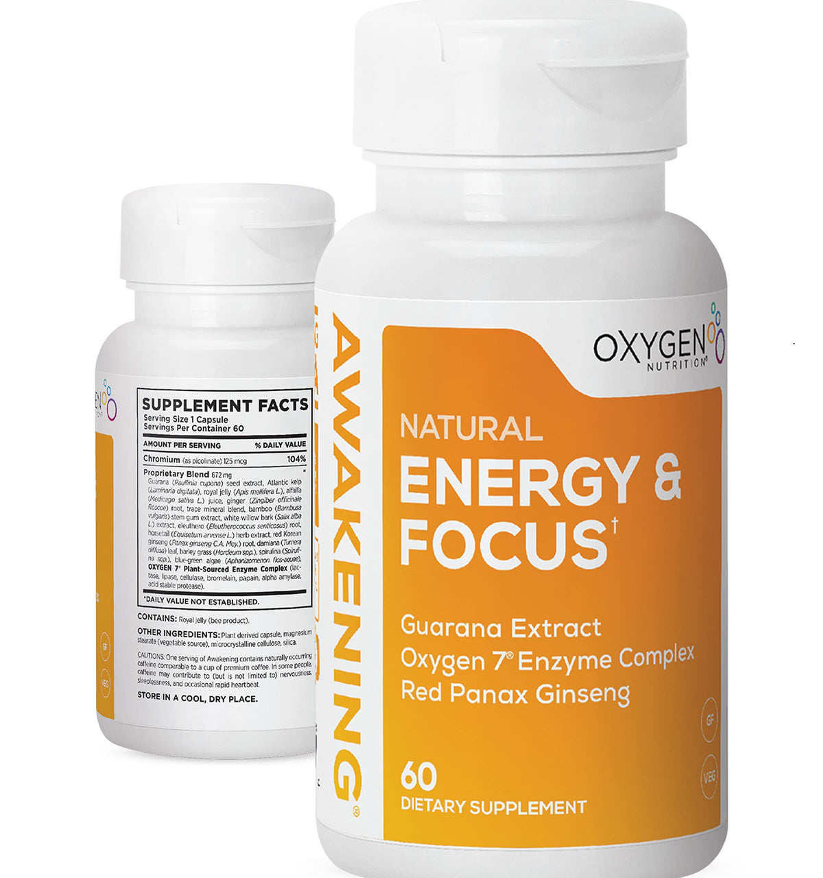 Oxygen Nutrition Awakening bottle front with ready-to-take capsules for daily focus.
