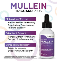 Oxygen Nutrition TriGuard Mullein Plus label close-up highlights mullein extract.