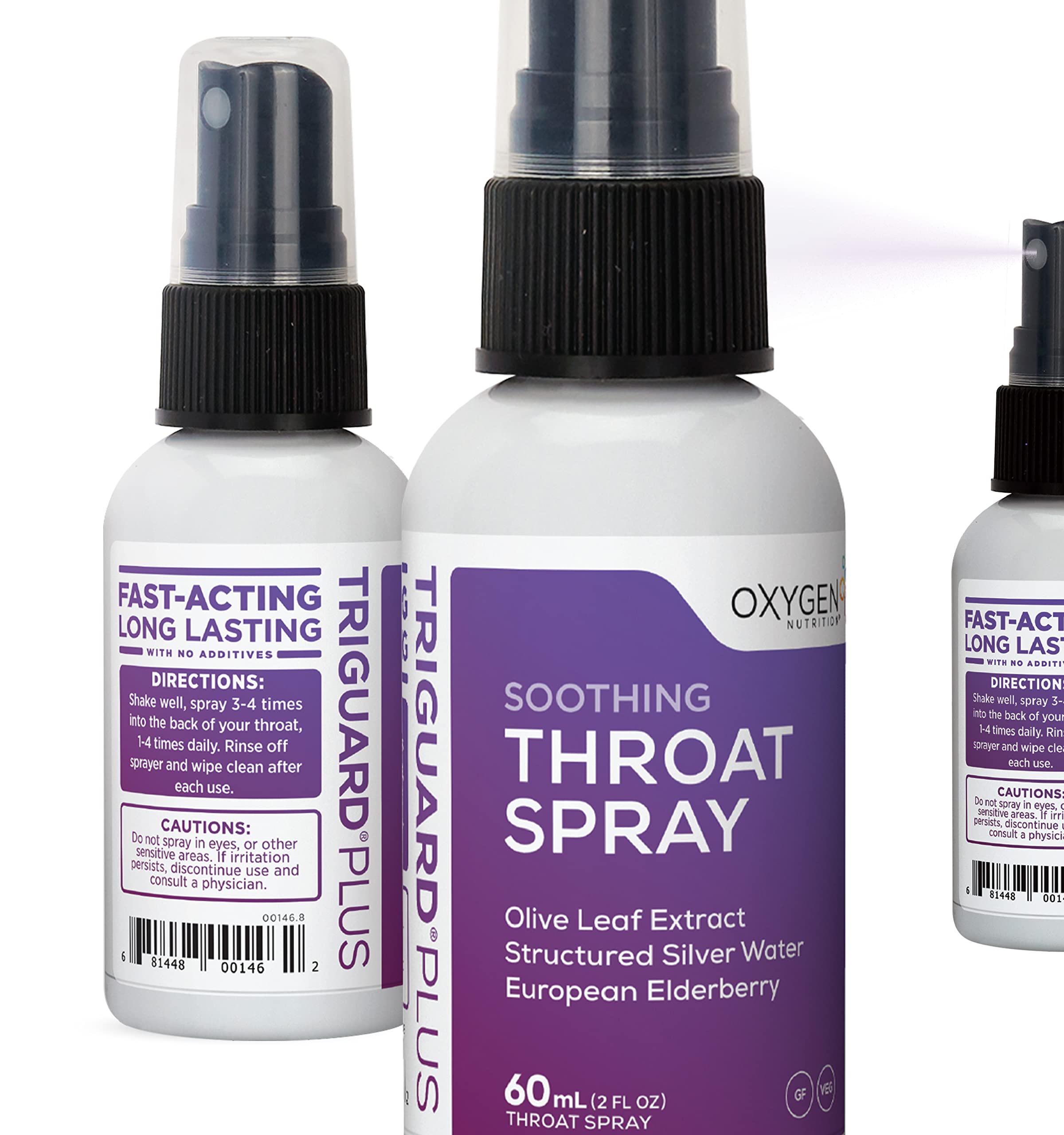 Oxygen Nutrition TriGuard Plus throat spray bottle close-up for convenient immune support