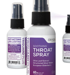 Oxygen Nutrition TriGuard Plus throat spray bottle close-up for convenient immune support