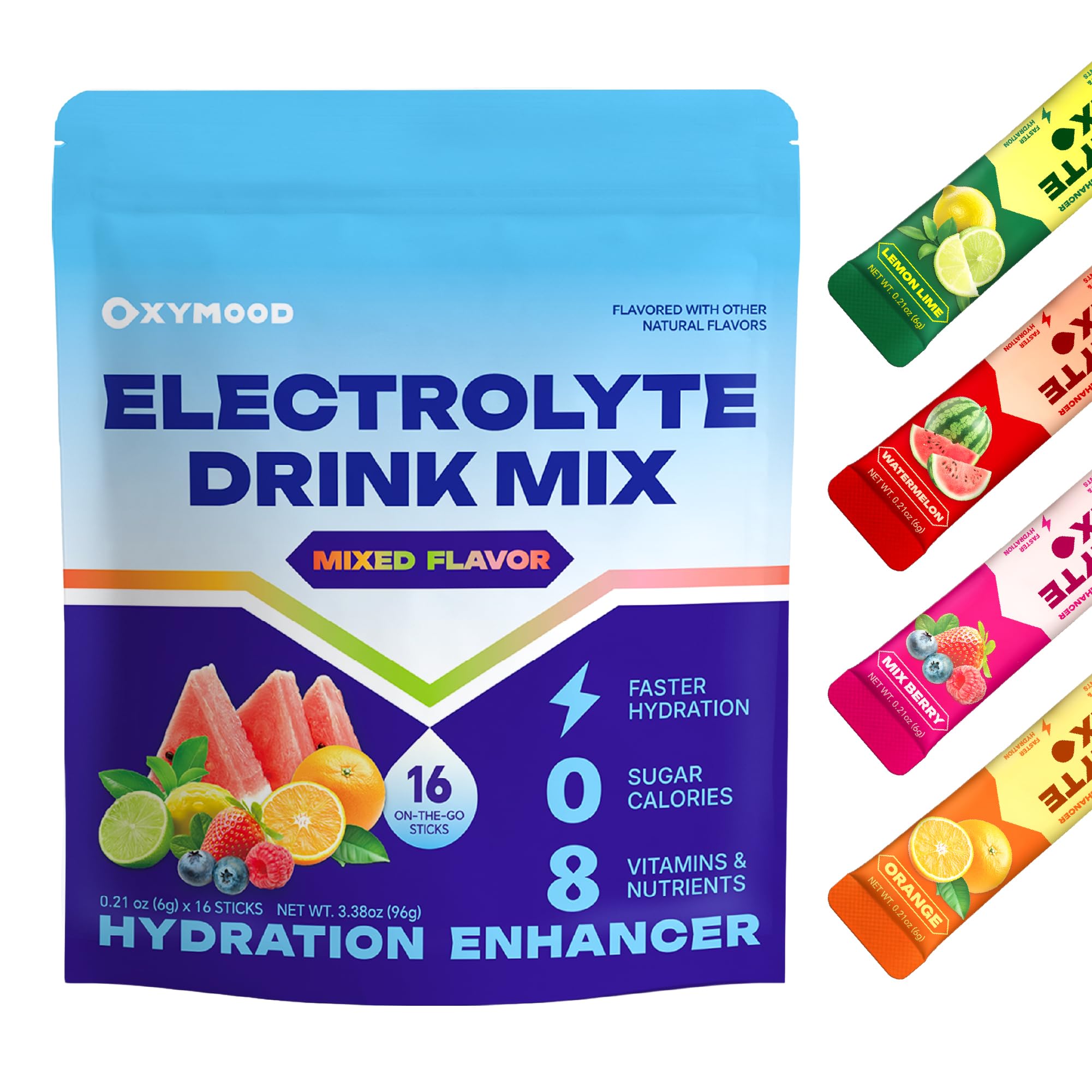 OXYMOOD sugar-free electrolytes packets variety 16 sticks for calorie-free hydration