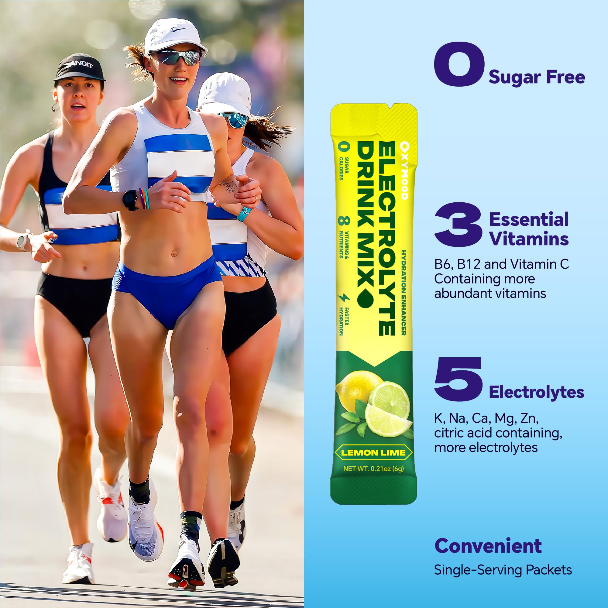 OXYMOOD zero calorie electrolyte drink mix offering no sugar