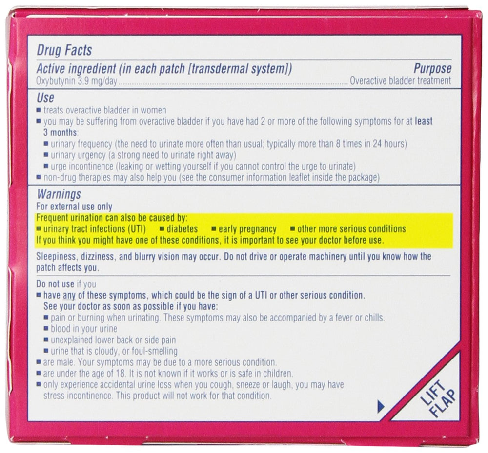 Oxytrol for Women packaging highlights simple usage steps for easy start.