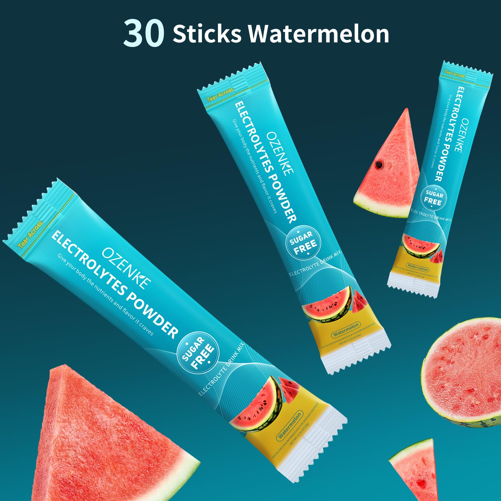 OZENKE packet dissolves in glass during mixing for quick refreshment.