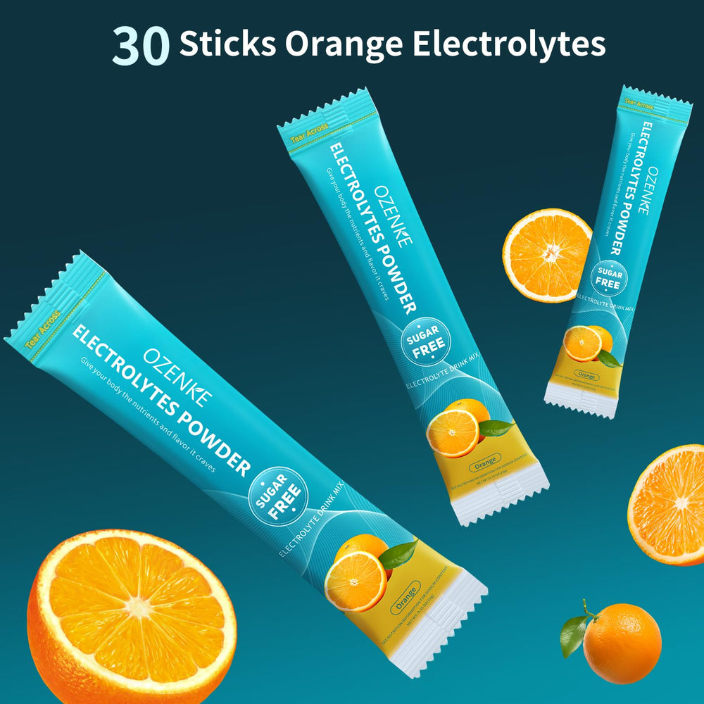OZENKE dissolving packet close-up highlights easy mixing and bright citrus flavor.
