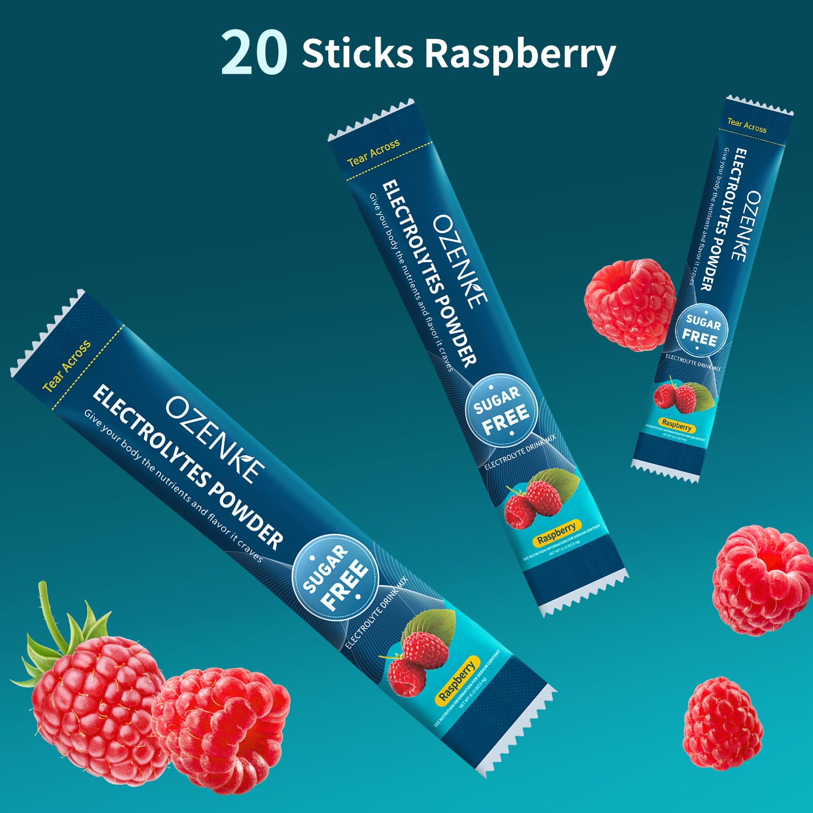 Close-up of raspberry stick packaging highlighting sugar-free formula