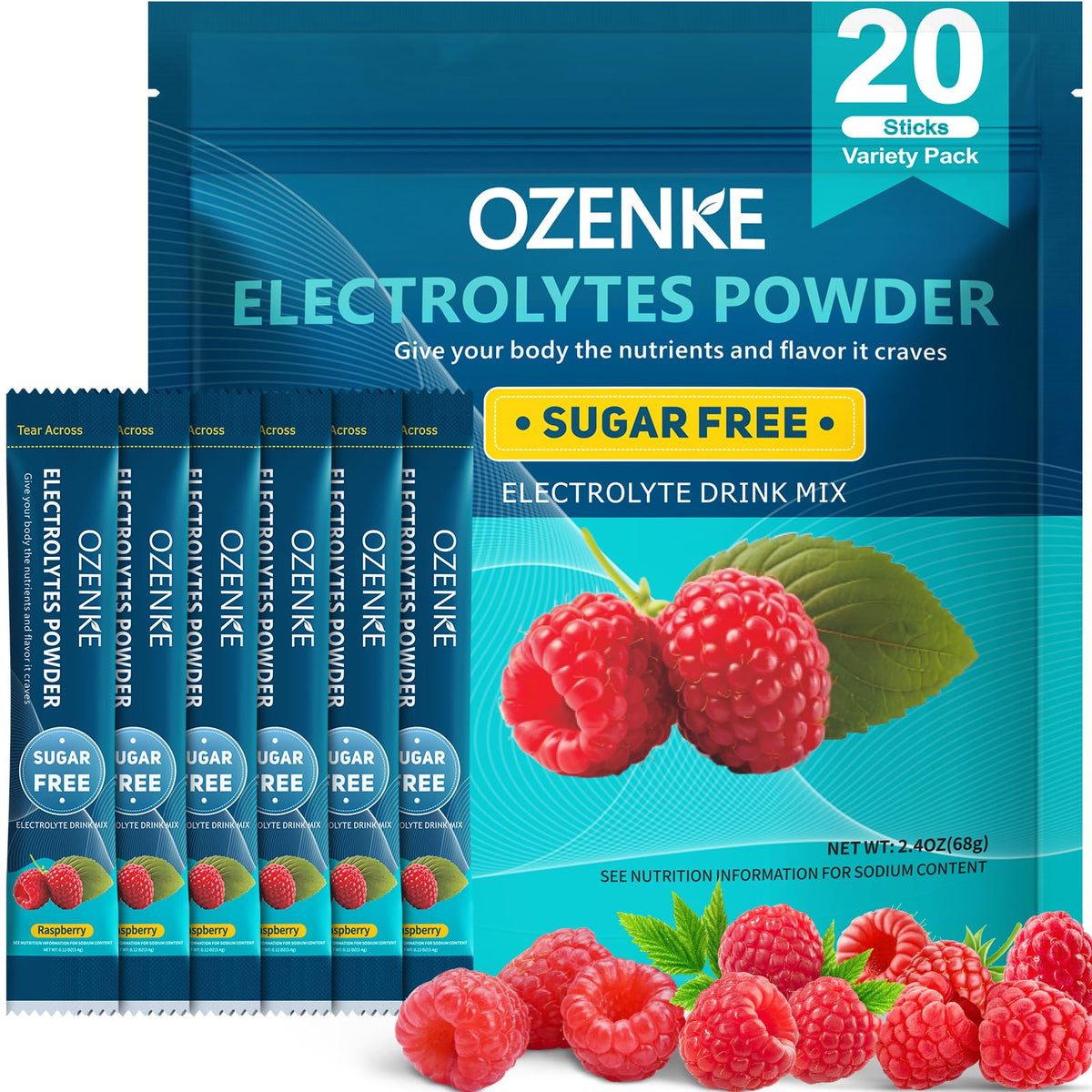 OZENKE Electrolytes Raspberry Stick ready to mix for quick hydration