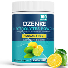 OZENKE lemon-lime electrolytes powder tub for quick hydration during workouts.