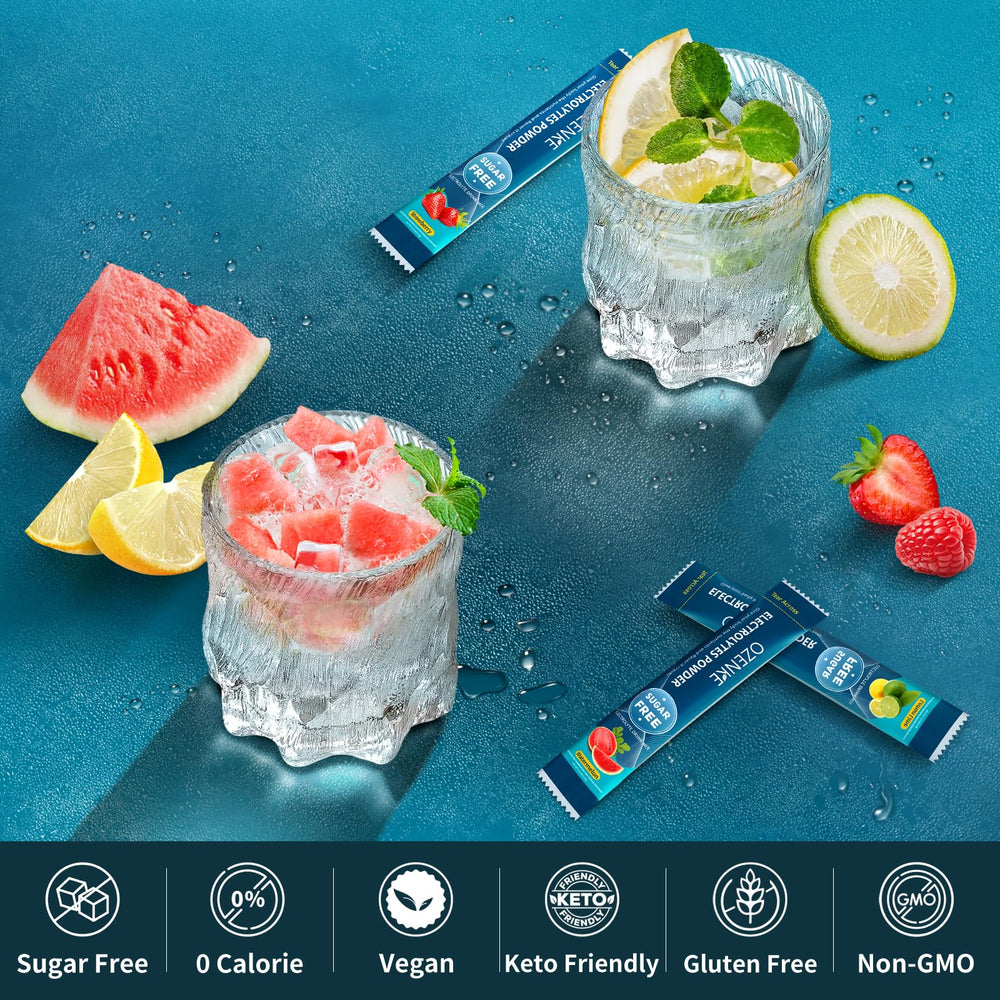 OZENKE Strawberry electrolyte sachet with refreshing flavor.