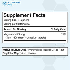 P Puregen Labs Magnesium Taurate capsules close-up showing chelated form