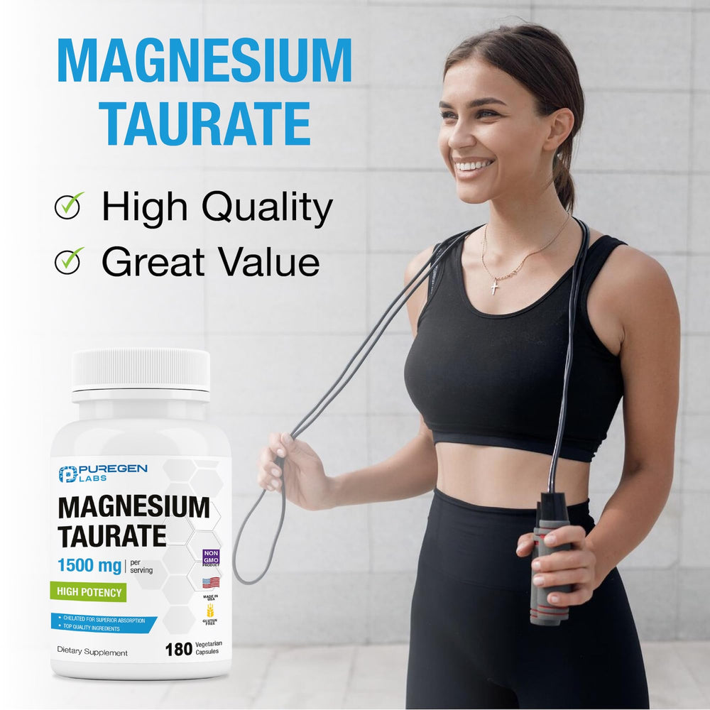 P Puregen Labs Magnesium Taurate gluten-free and dairy-free packaging claim