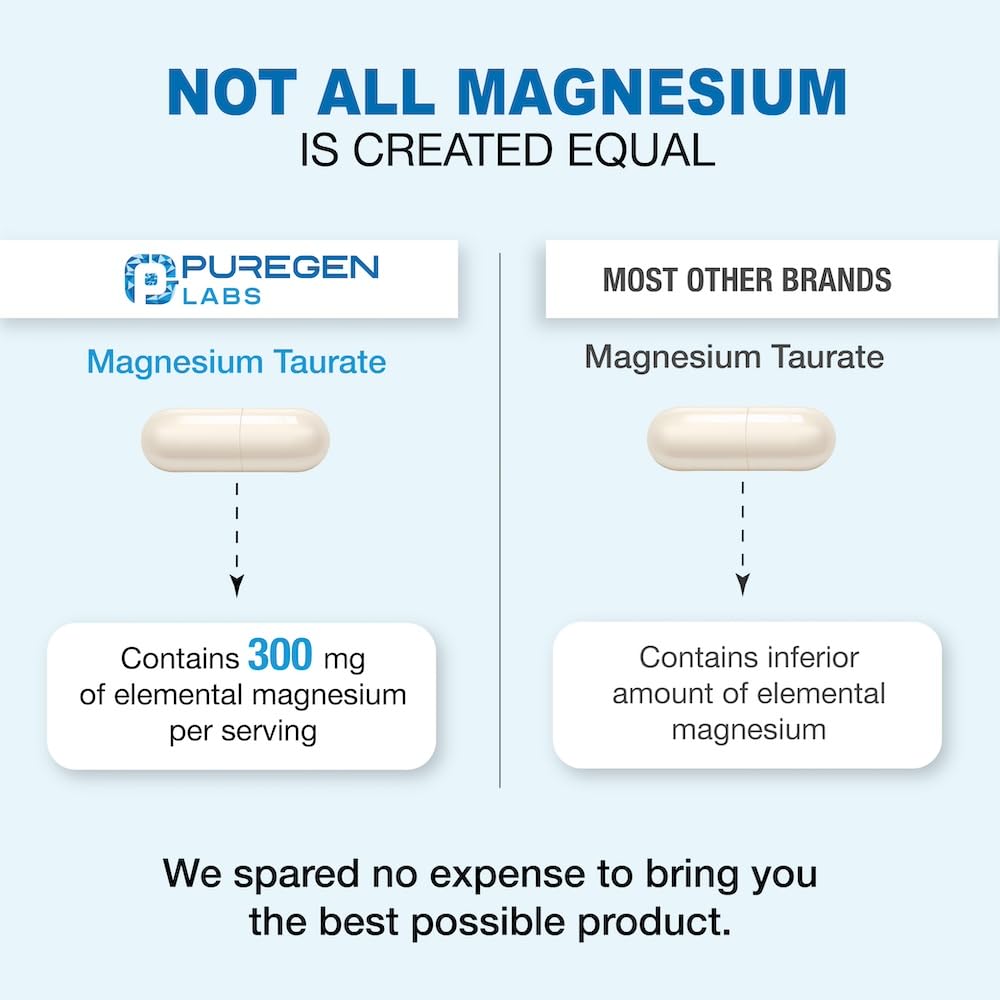 P Puregen Labs Magnesium Taurate nutrition label emphasizes high elemental magnesium