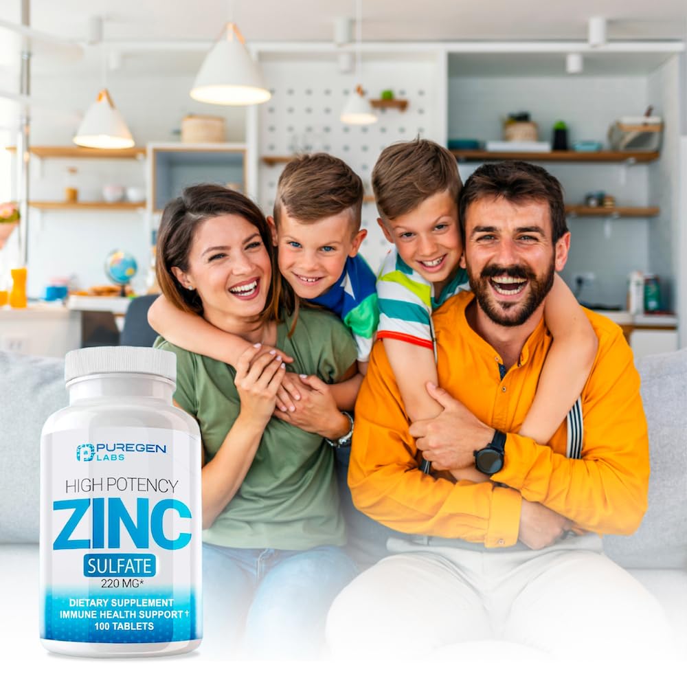 P Puregen Labs Zinc 220mg, empaque compacto ideal para viajes