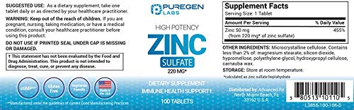 P Puregen Labs Zinc 220mg, enfoque en sistema inmunológico