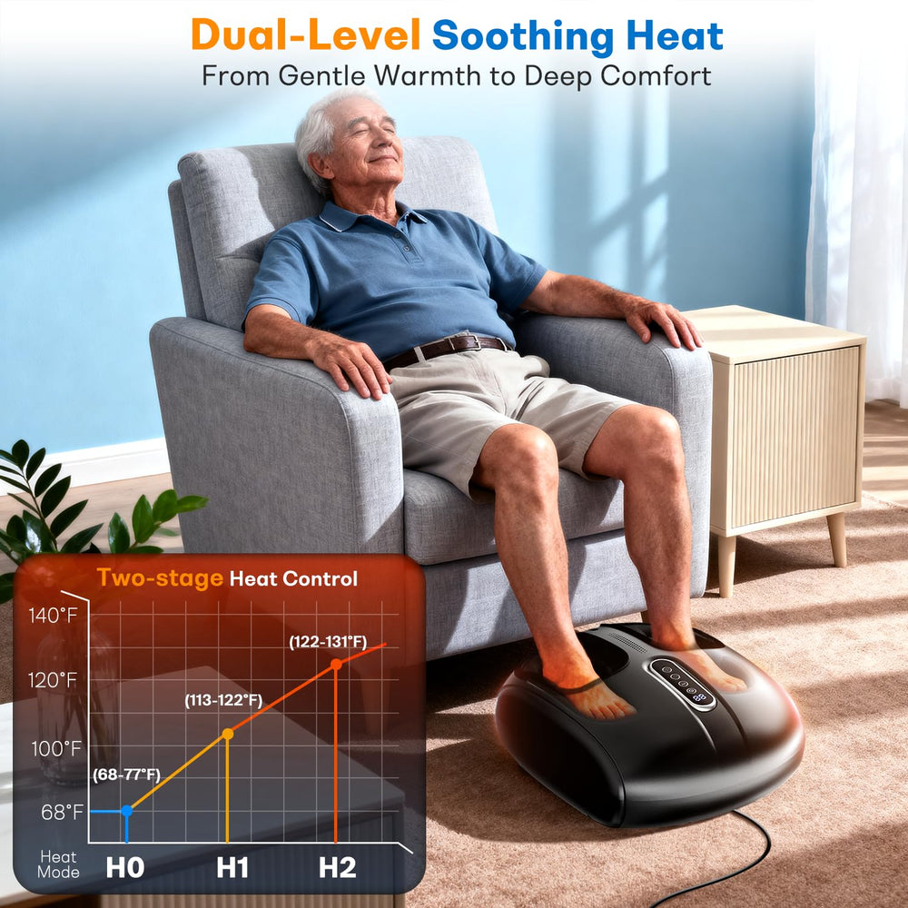 PACOVY heat settings provide soothing warmth during a foot massage.