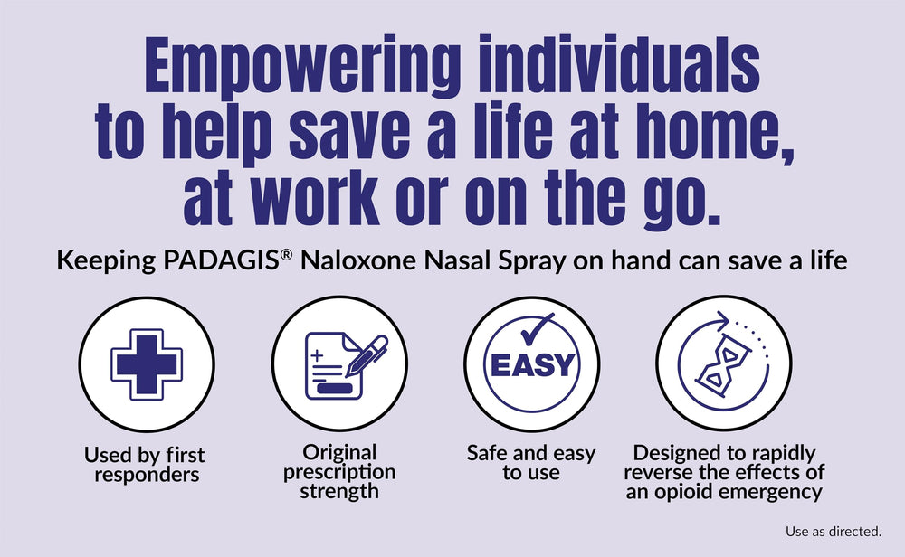 Padagis Naloxone HCI Nasal Spray device ready for quick administration