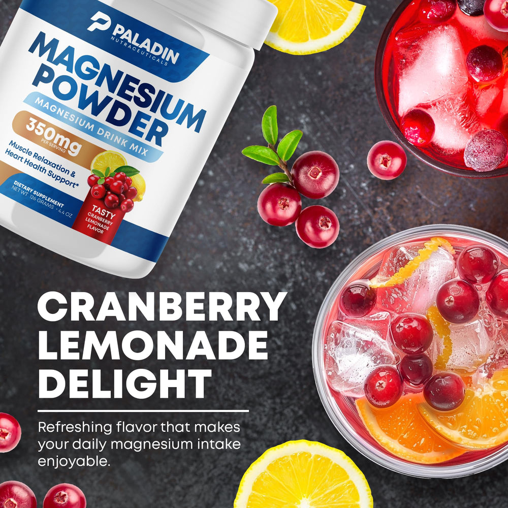 Paladin magnesium powder in a glass with a pale pink drink.