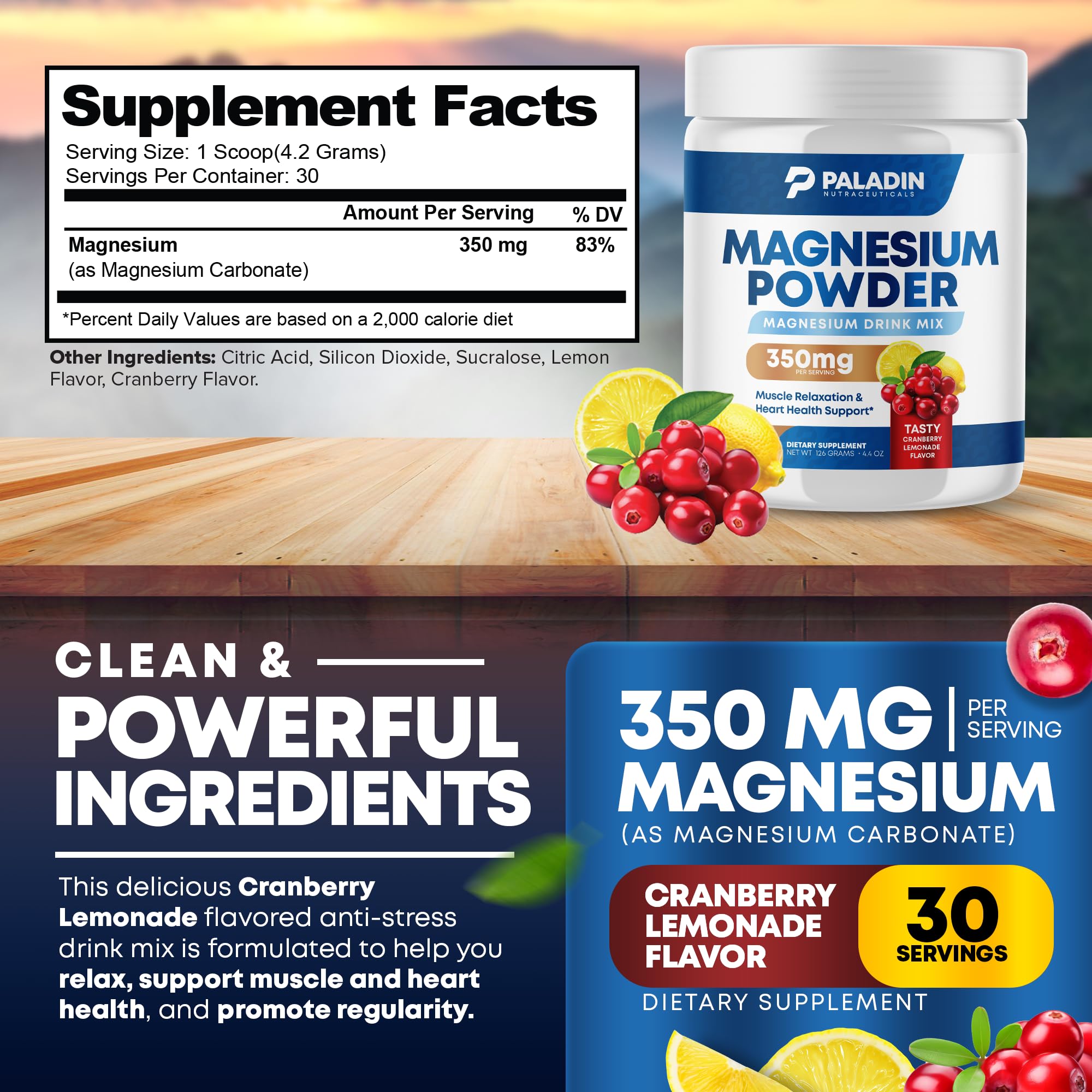 Vegan and non-GMO Paladin Magnesium Powder label on jar.
