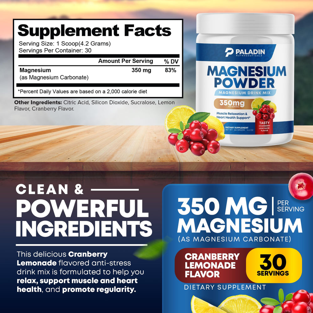 Vegan and non-GMO Paladin Magnesium Powder label on jar.