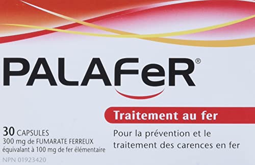 Palafer capsules closeup showing iron content per dose.