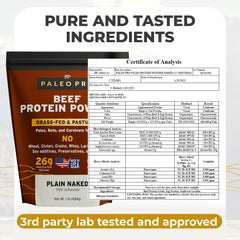 Paleo Pro protein powder texture in glass highlighting natural ingredients