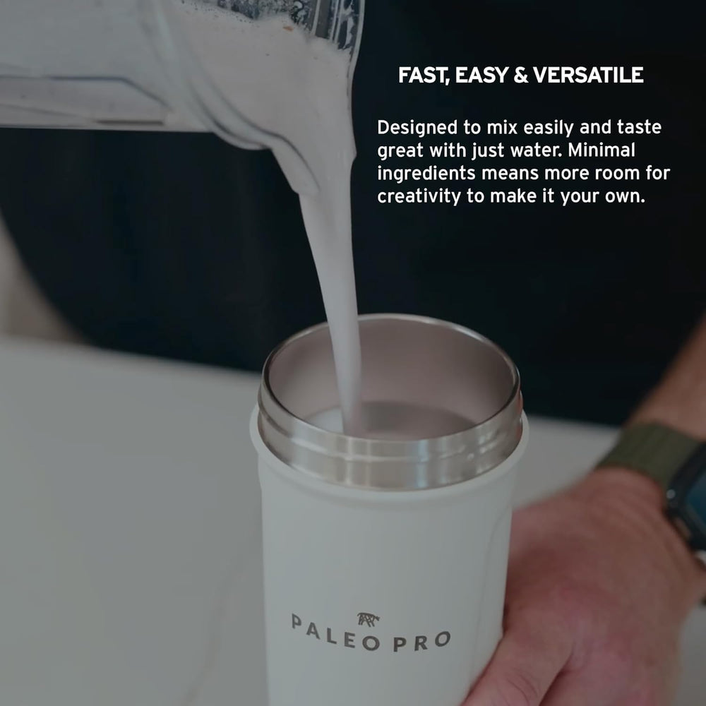 Paleo Pro protein powder no sugar label reflecting clean nutrition