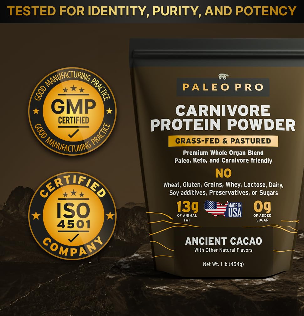 PaleoPro Beef Tallow bottle beside carnivore protein powder for meals.