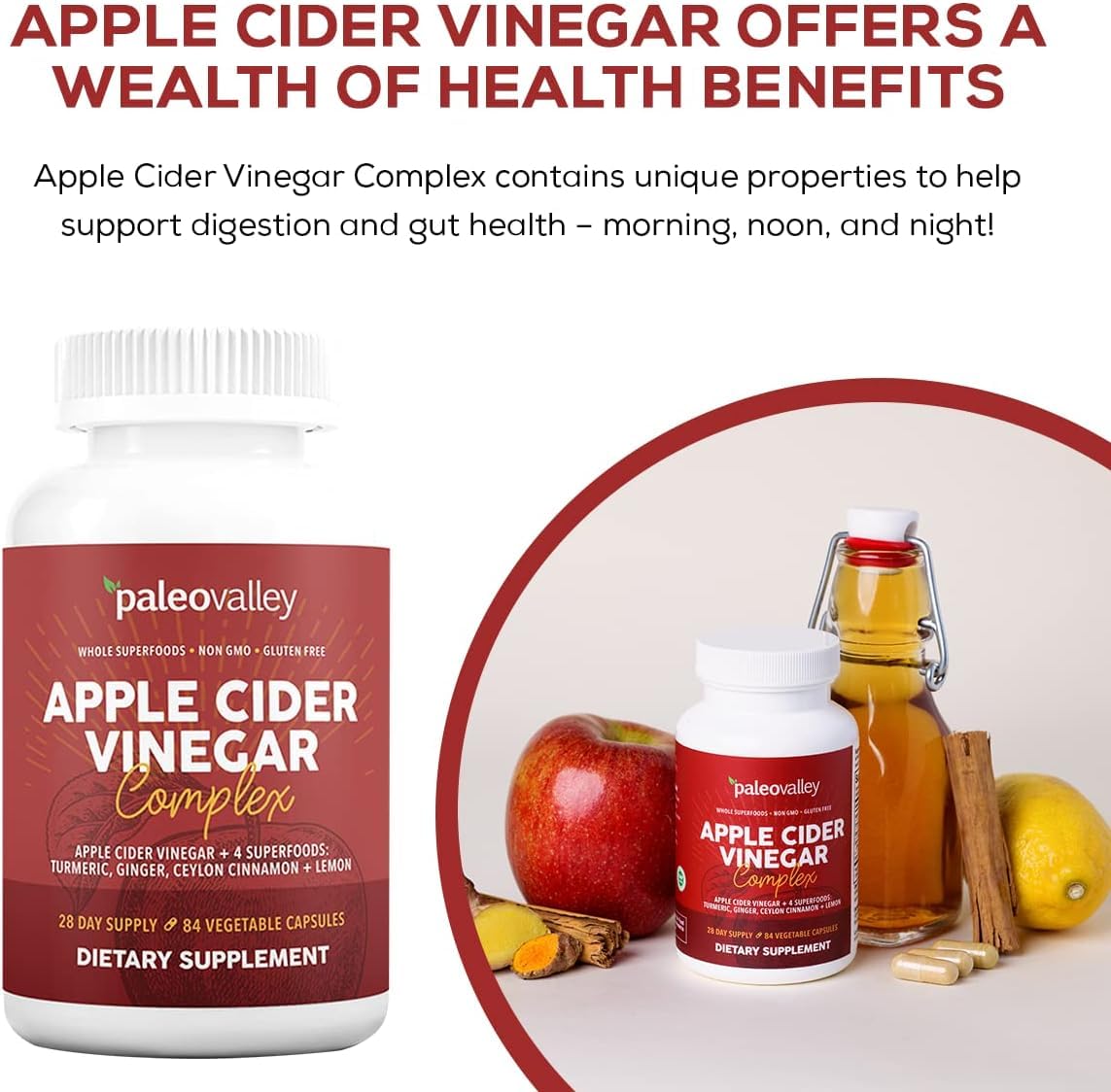 Paleovalley ACV Complex ingredients highlight organic superfoods for added nutrition.