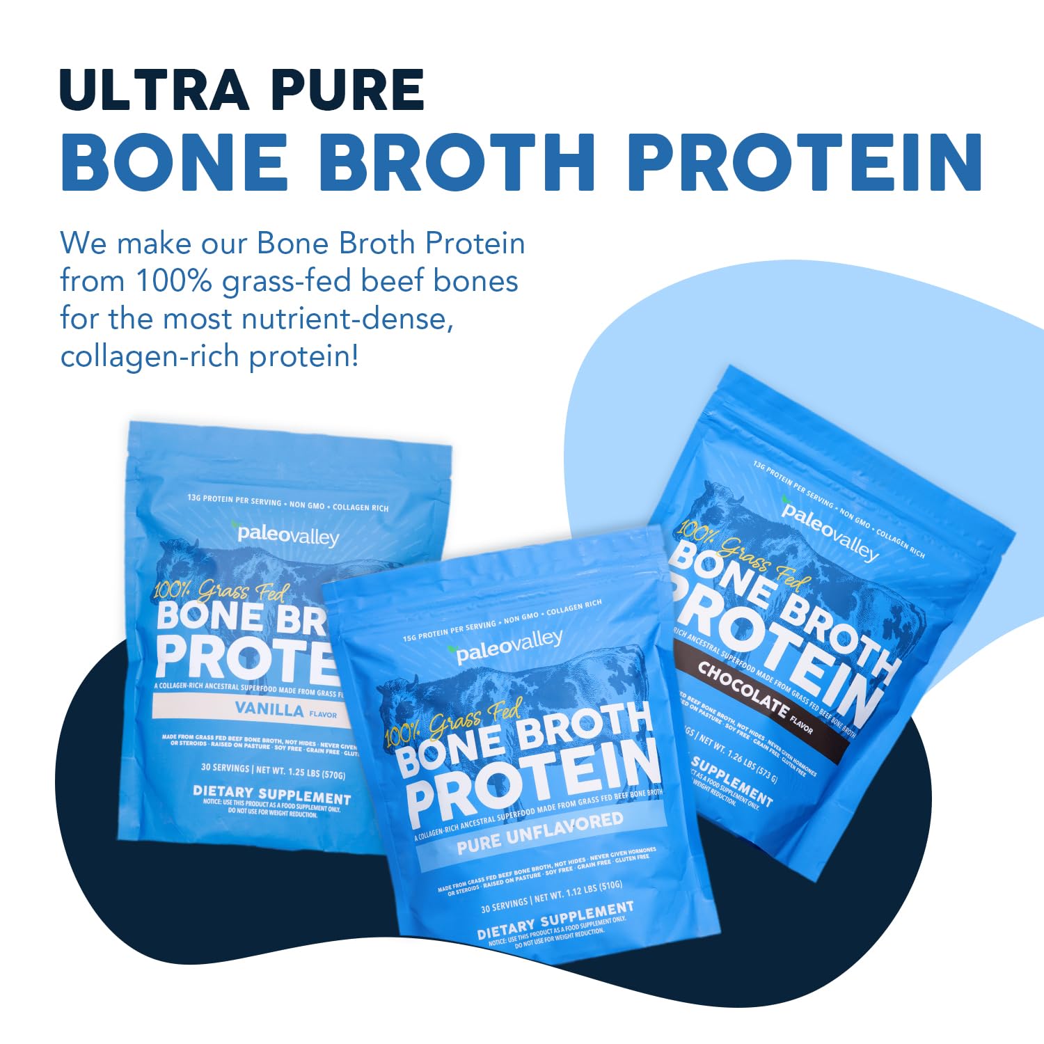 Paleovalley protein powder scoop beside chocolate powder for easy blending