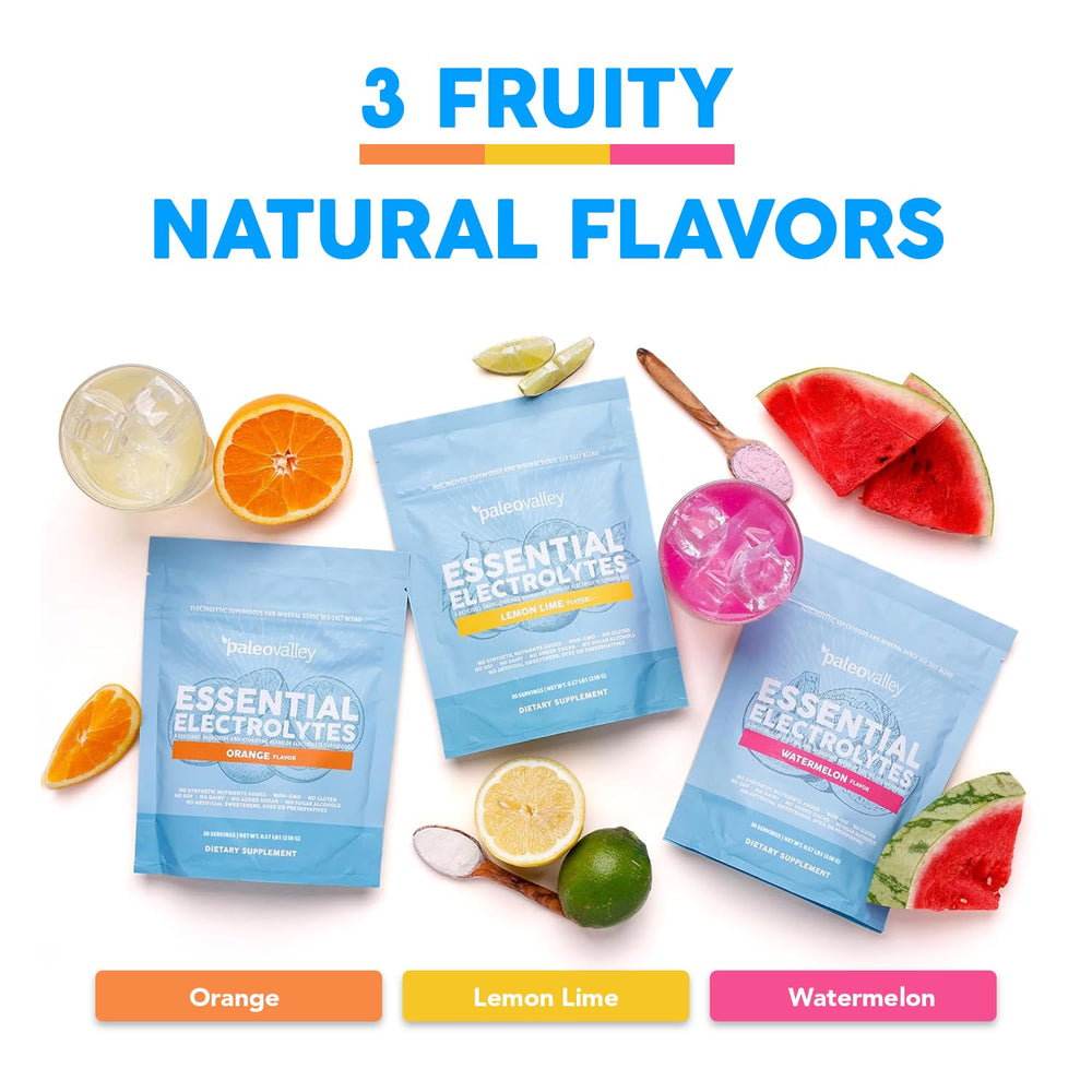 Paleovalley Essential Electrolytes Lemon Lime in a glass supports easy hydration after workouts.
