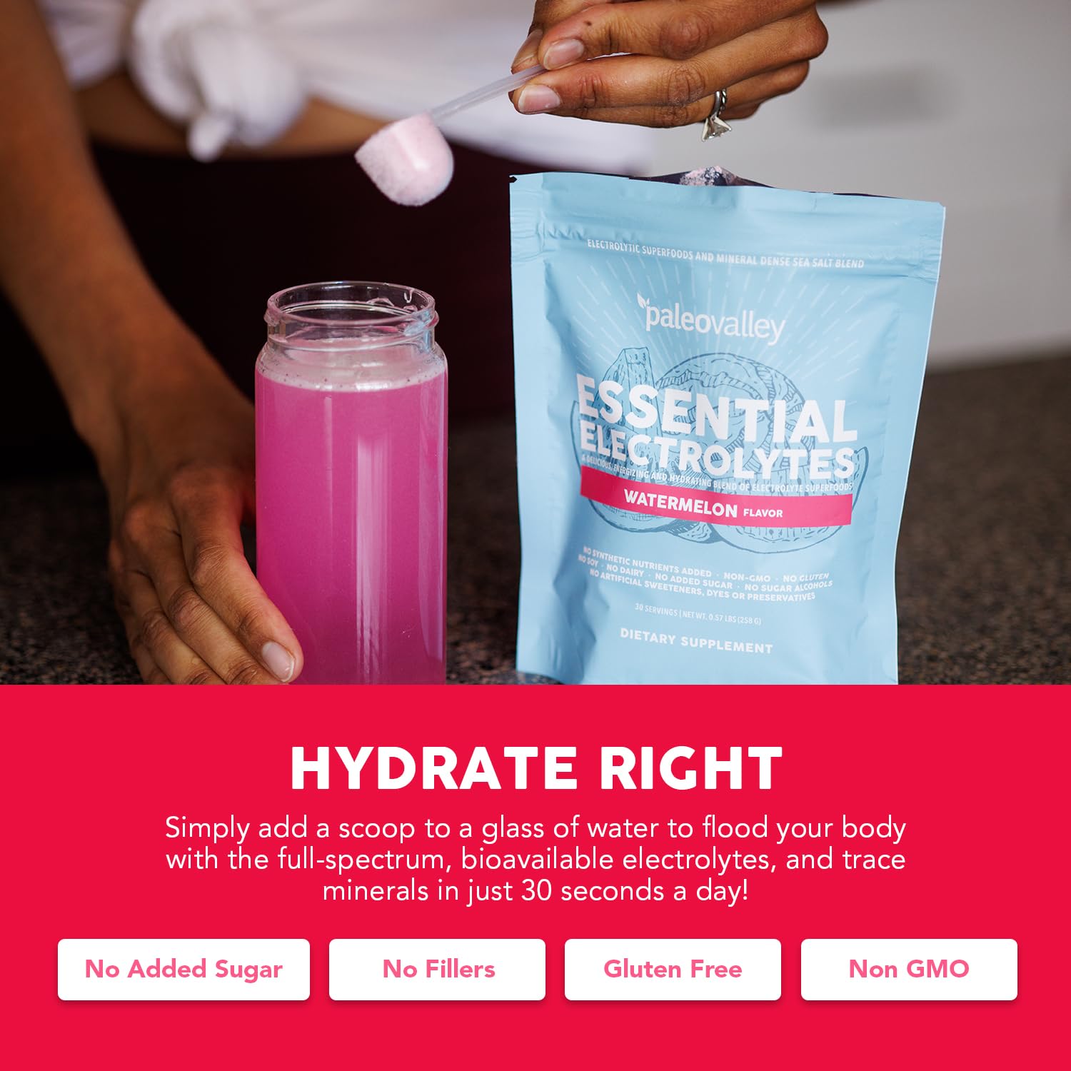 Watermelon-flavored electrolyte drink in a bottle for on-the-go hydration