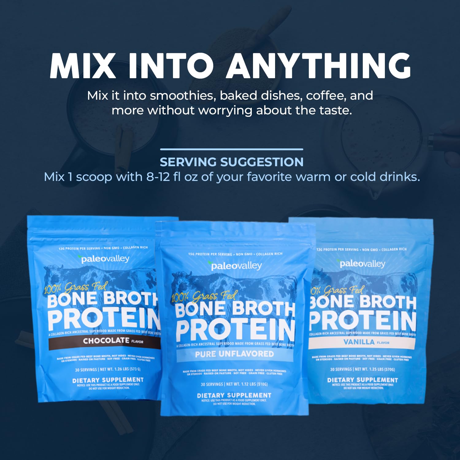 Paleovalley gluten-free non-GMO label on bone broth powder