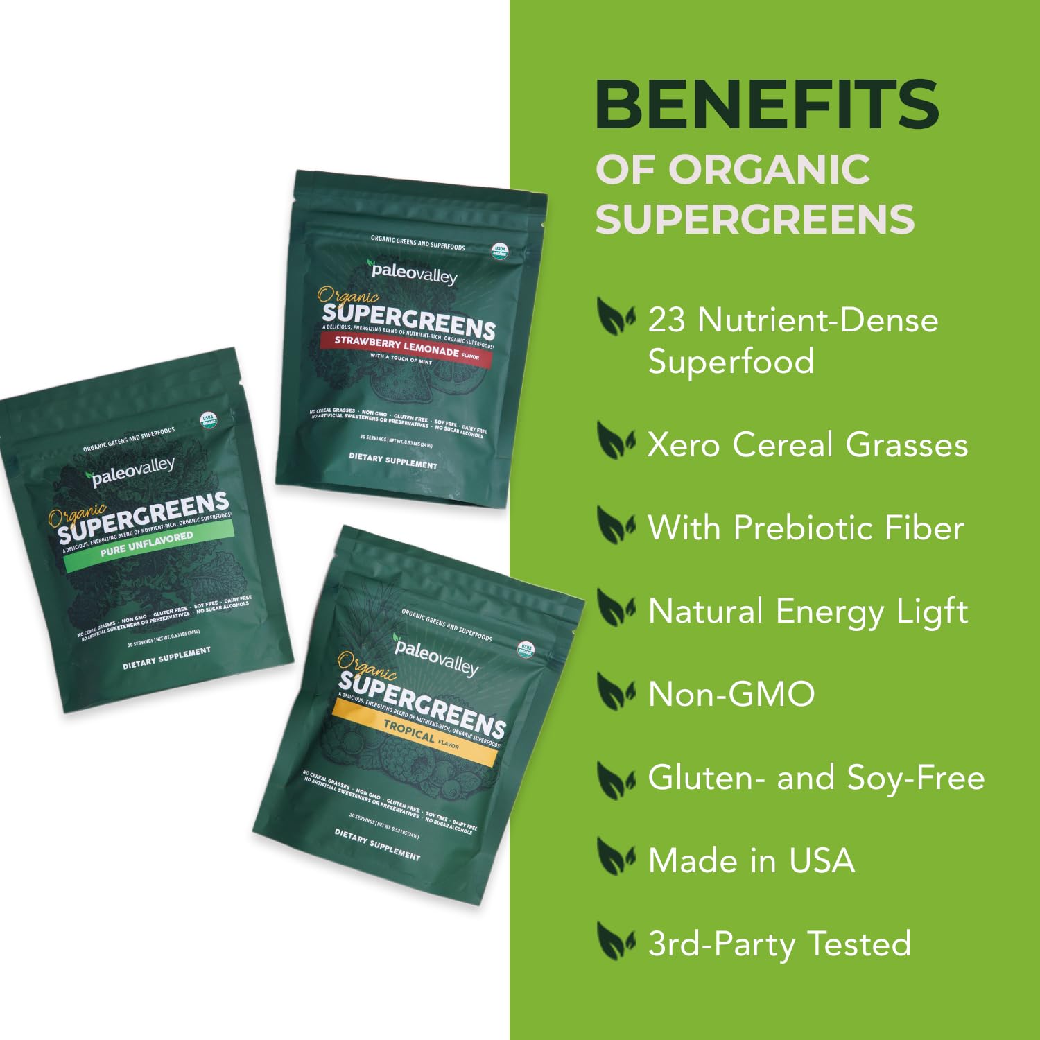Paleovalley Organic Supergreens dissolves smoothly in water for fast, gut-friendly nourishment.