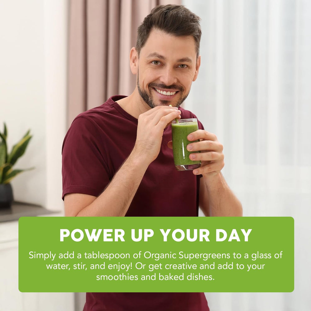 Paleovalley Organic Supergreens ingredients close-up emphasizes prebiotic fiber.