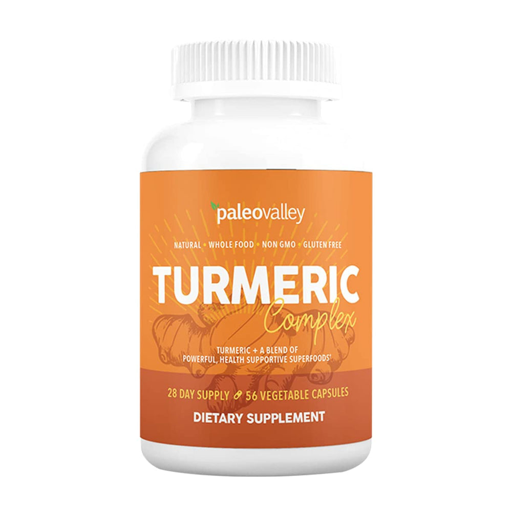 Paleovalley Organic Turmeric Complex bottle supports daily joint comfort.