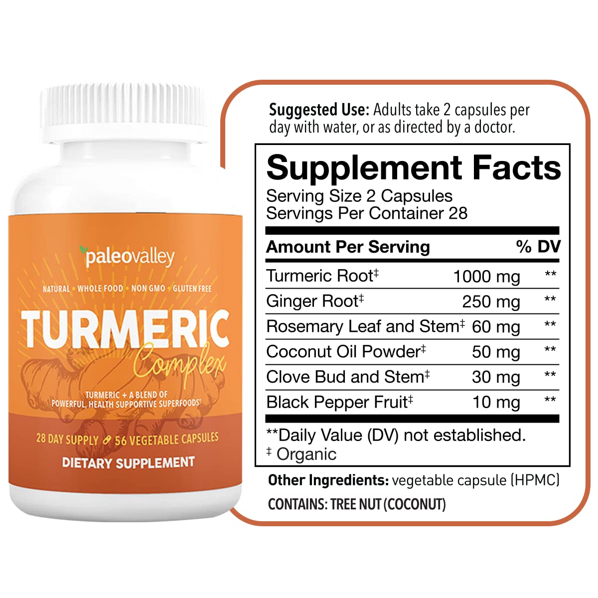 Paleovalley Turmeric Complex capsules ready for easy daily supplementation.