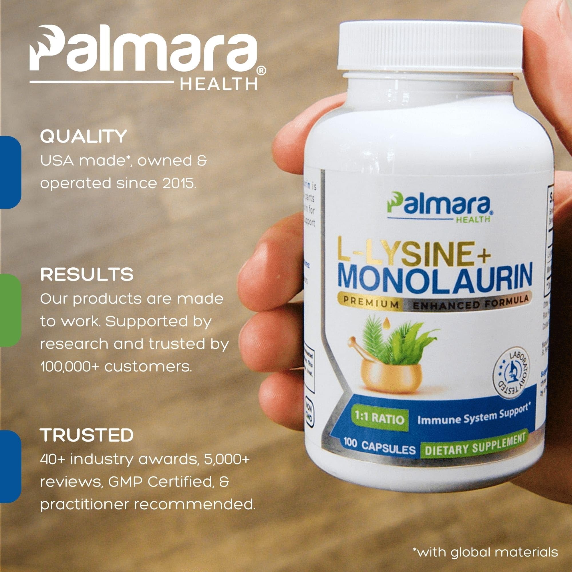 Palmara Health capsules close-up highlighting vegan and gluten-free formula.
