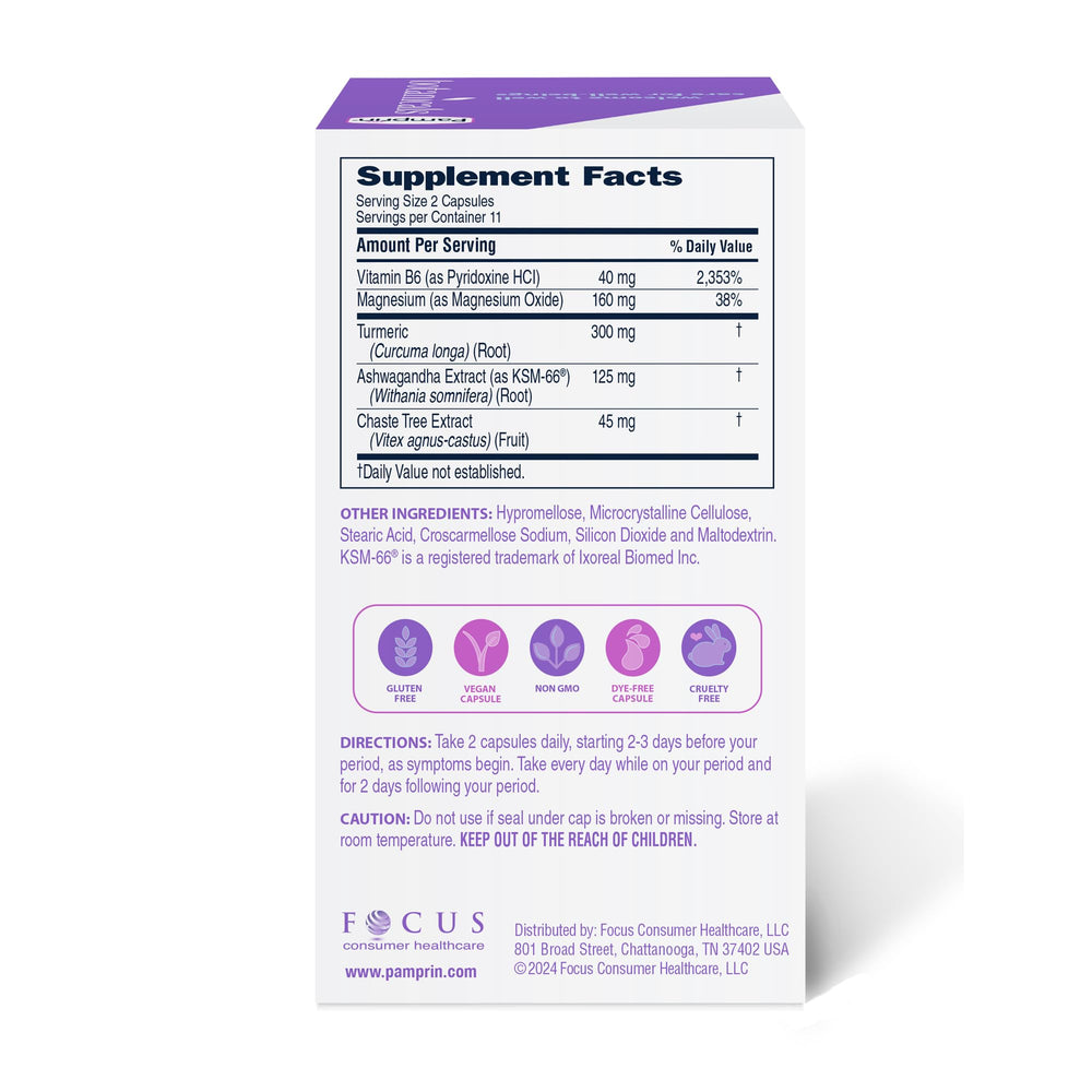 Pamprin Botanicals capsules with turmeric for period use