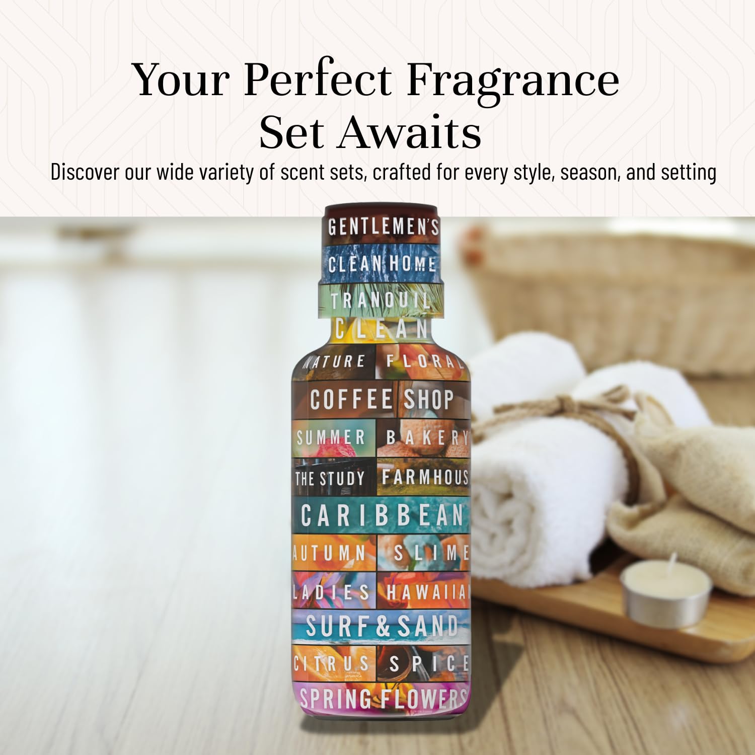 P&J Trading Fragrance Tranquil Gift Box image highlights six scents.