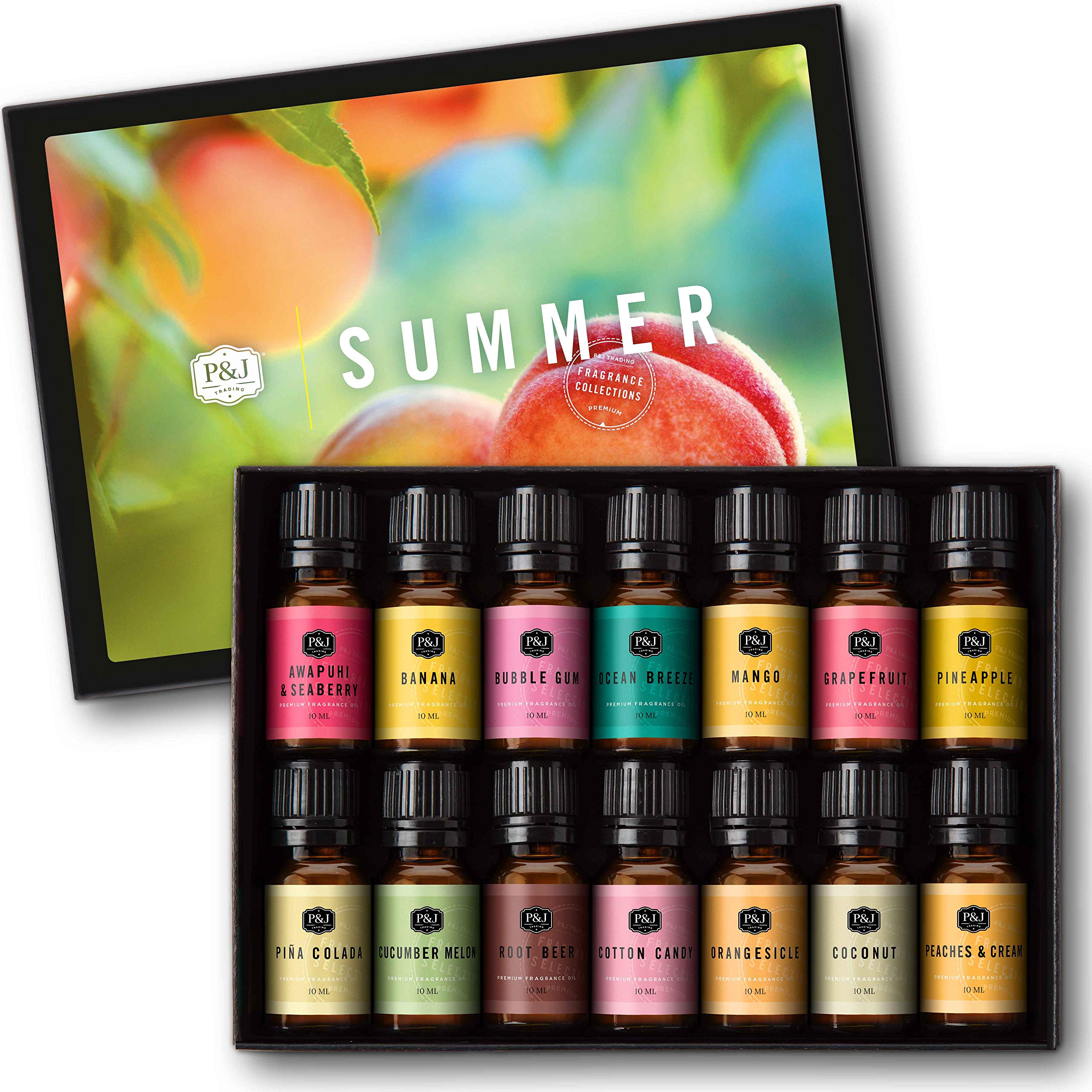 P&J Trading Summer Set gift box with 14 oils for DIY candles and soaps.