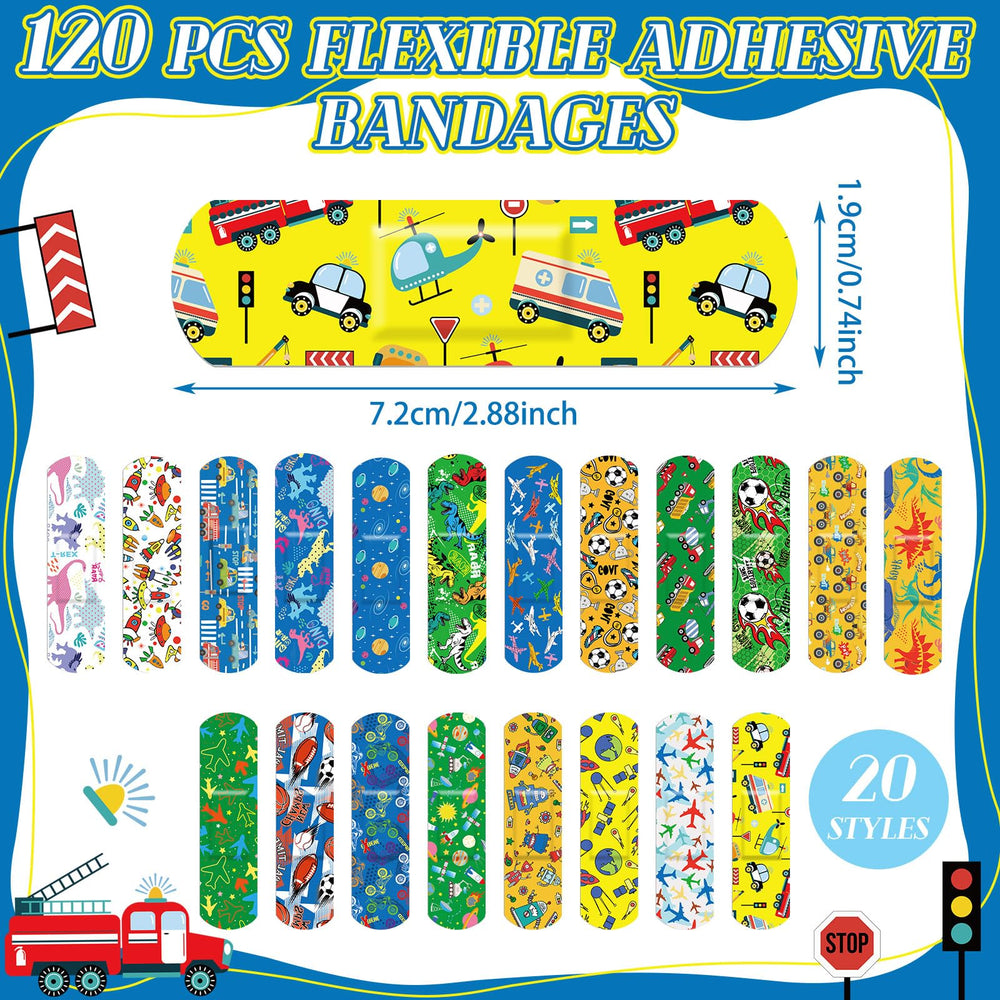 Panelee curitas con diseños de vehículos: colores vivos para motivar a los niños a cuidarse.
