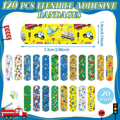 Panelee curitas con diseños de vehículos: colores vivos para motivar a los niños a cuidarse.