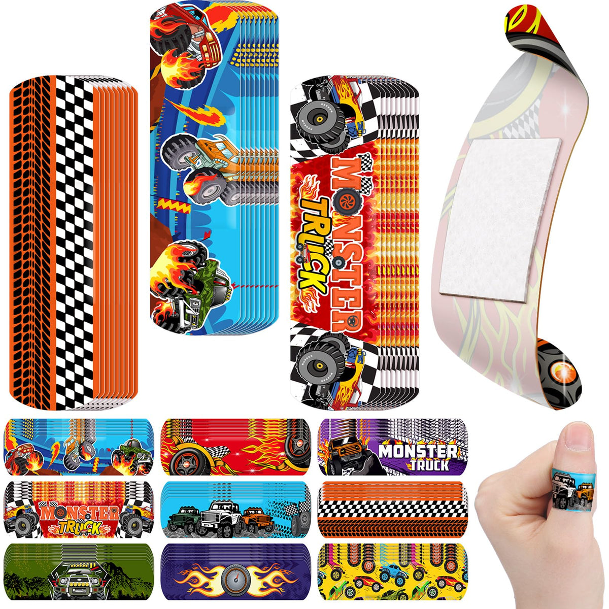Panelee monster trucks bandages with colorful patterns for kids