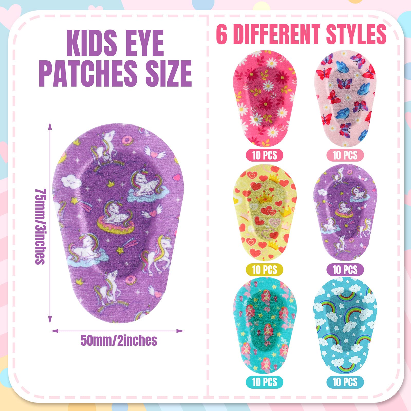 Panelee parches oculares para niñas con unicornios; uso cómodo todo el día.
