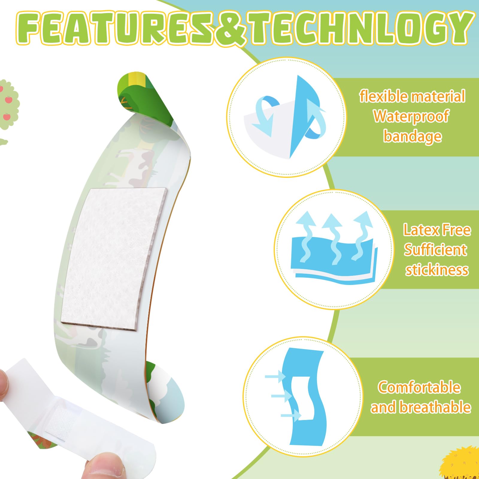 Vendajes Panelee de materiales de polietileno resistentes y transpirables para uso diario.